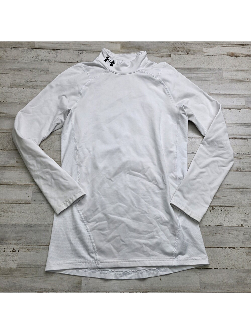 Under Armour Mens ColdGear Fitted Mock Neck Base Layer Shirt White Size SM
